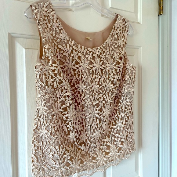 SOLD Embroidered Lace Overlay Chiffon Sleeveless Blouse Size 8P - Picture 2 of 11